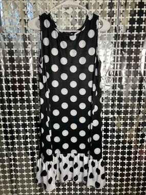 Tango Mango Sleeveless Black & White Polka Dot Midi Dress with Ruffle Hem